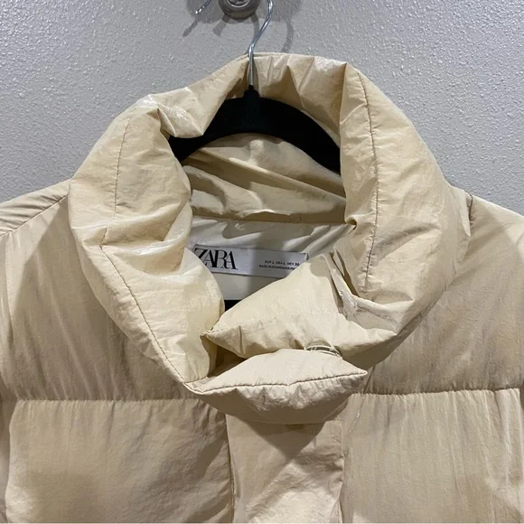 Zara Nylon Puffer Jacket Coat Cream Ivory Large - Picture 10 of 12